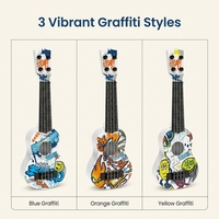 Urban Street Art Style Cool Skateboard Pattern Acoustic Guitar Graffiti Print Non-Electric Wood 4 String Hole Ukulele for Teens