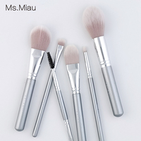 Premium profesyonel Ms.Miau beyaz keçi saç alman sentetik elyaf 6-Piece makyaj fırçası Set özelleştirilebilir kıllar alüminyum