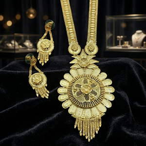 ชุดสร้อยคอยาวและต่างหูทองชุบ 14K 18K 24K ลายดอกไม้ขนาดเล็ก สำหรับงานแต่งงาน ขายส่งสำหรับผู้หญิง - Product Image 3