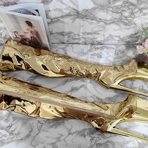 Handmade women's western silver chrome over-<b>knee</b> boots with <b>high</b> heels and thick soles, exotic style dance shoes - Product Image 2