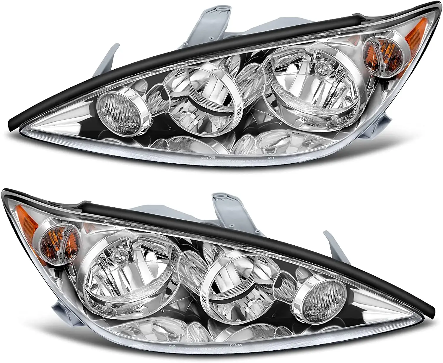 Headlight Assembly for Toyota Camry 2005-2006 Headlights Replacement Halogen Chrome Driver and Passenger Side