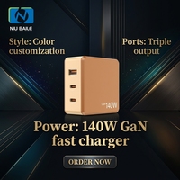 Chargeur mural USB à charge rapide GaN 140W, adaptateur d'alimentation pour accessoires de téléphone portable, accessoires électroniques, produits tendance