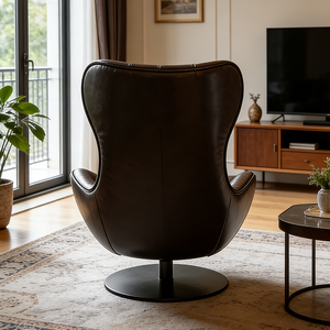 <span class=keywords><strong>Fauteuil</strong></span> d'appoint <span class=keywords><strong>pivotant</strong></span> en cuir véritable brun capitonné, style moderne et luxueux, pour salon, dossier <span class=keywords><strong>haut</strong></span>, <span class=keywords><strong>fauteuil</strong></span> à oreilles - Product Image 5