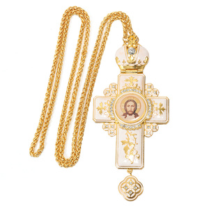 ZD027 <span class=keywords><strong>Collier</strong></span> Croix Pectorale Orthodoxe Européenne de Haute Qualité en Émail Blanc <span class=keywords><strong>avec</strong></span> <span class=keywords><strong>Image</strong></span> du Sauveur, Cadeau Spirituel d'Église - Product Image 1