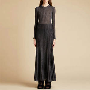 Abito Midi Plissettato Nero Personalizzato Elegante Casual <span class=keywords><strong>Taglie</strong></span> <span class=keywords><strong>Forti</strong></span> Formale da Donna Maglione in Maglia per l'Inverno dei Produttori - Product Image 2