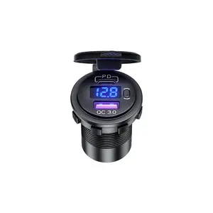 USB Mobile Phone Charger QC3.0+PD Fast Charging 2-in-1 Digital Display Car Modified Charger