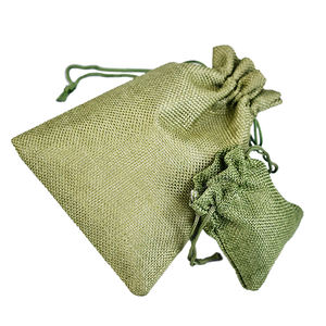 ジュエリーギフトラッピングとパッケージ黄麻布スタイルのためのカスタムグリーンベルベット巾着袋ミニリネンストリングポーチ - Product Image 2