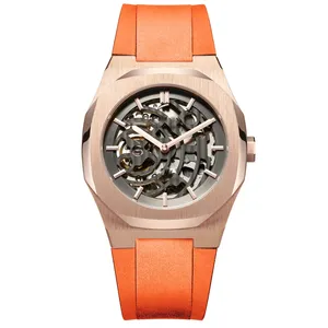 OEM Thép Không Gỉ Chuỗi Màu Đen Cổ Tay Watch Tự Động Skeleton Tùy Chỉnh Logo Mens Đồng Hồ Cơ Men Cổ Tay