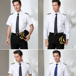 Questa camicia estiva bianca a maniche corte serve come uniforme per piloti, assistenti di volo, capi di equipaggio maschi e personale di sicurezza. - Product Image 3