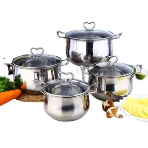8pcs Cooking Pots and Pans Cookware Set Stainless Steel with Glass Metal Surface Pcs Handle Feature Eco Material Origin Type