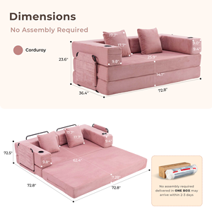 Contemporary Two-Seater Convertible Sofa Bed, Vacuum Packed Boucle Leisure Couch with Built-in Cup Holders - Product Image 3