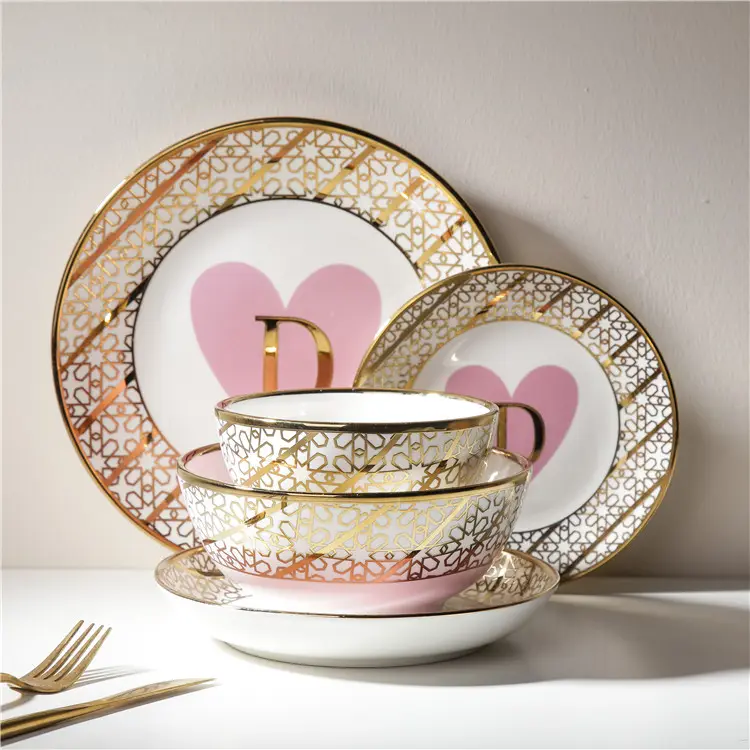 High Quality Restaurant Tableware Porcelain Soup Bowl Ceramic Plate Set Turkish Luxury Ceramic Dinner Set