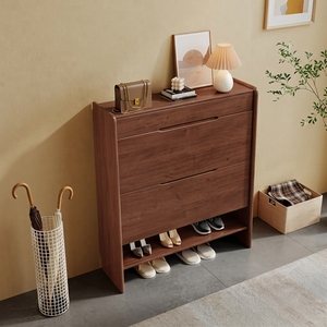 Modern Wood <b>Shoe</b> Rack with 2 Drawers and Open <b>Shelf</b> Freestanding Entryway <b>Storage</b> Cabinet Minimalist Design for Home Living Room - Product Image 1