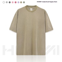 Kaus lengan pendek kasual longgar Retro, Kaus katun lengan pendek kasual, longgar, warna murni, bisa dicuci, Amerika Eropa, 260g