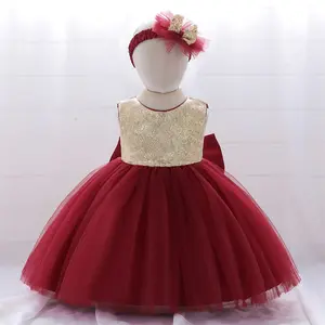 2022新款儿童服装学步女孩婚礼派对婴儿亮片公主裙带头带