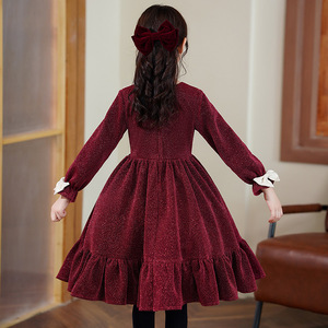 Autunno/inverno ragazza vestito paillettes manica lunga rosso Costume di natale per le ragazze 4-10T bambini compleanno sera festa <span class=keywords><strong>vestiti</strong></span> della principessa - Product Image 4
