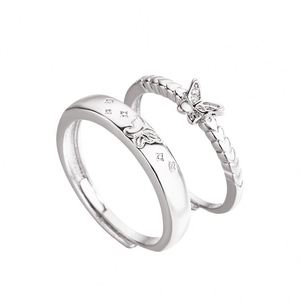 Silver Plated Romantic Zircon butterfly <b>Couple</b> <b>Ring</b> Open Wedding Lover <b>Ring</b> for Women Men Wedding Engagement Party Jewelry - Product Image 1