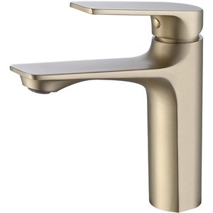 Grifo de Lavabo Minimalista de Cobre con una Sola Manija, Acabado Dorado Cepillado, Montaje en Cubierta, Agua Fría y Caliente, para Baño - Product Image 3