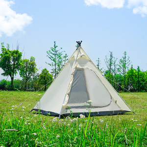 Tienda de campaña piramidal india beige y negra para 3-4 personas, impermeable, para camping al aire libre - Product Image 3