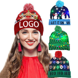 قبعات عيد الميلاد الجديدة بالجملة للأطفال بنمط كرتوني، قبعة محبوكة بتصميم سانتا والرنة مع إضاءة LED - Product Image 1