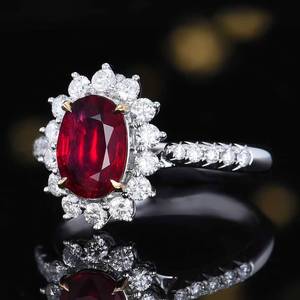 Anillo de rubí de sangre de paloma sin calentar de 1.42 quilates con oro de 18 quilates y 35 diamantes brillantes, anillo de compromiso de gemas finas para mujer, venta al por mayor - Product Image 2