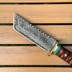 Cuchillo de bolsillo de hoja fija Watchmen de acero de Damasco de alta calidad con mango de madera DIY y hoja de acero inoxidable, personalizable OEM para camping - Product Image 4