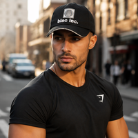 Gorra de Béisbol Trucker Personalizada de 6 Paneles, Negra, de Sarga de Algodón, con Parche Bordado con Letras y Bordado 3D en Relieve, Ajustable