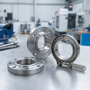 Piastra <span class=keywords><strong>di</strong></span> Giunzione Filettata Personalizzata in Acciaio Inox 304 Lavorata CNC per Connessione <span class=keywords><strong>Tubi</strong></span> e Scarichi Turbo V-Band - Product Image 1