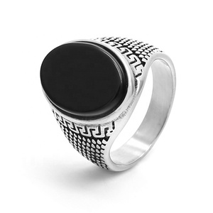 Wholesale 2022 New Design Fashion 316L Stainless Steel Dainty Gem <strong>Ring</strong> Natural <strong>Black</strong> Onyx <strong>Ring</strong> Agate Stone <strong>Ring</strong> for Men - Product Image 1