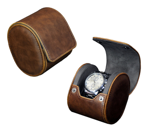 Custom Logo Antique Vegan Leather Watch Travel Case Pouch Single Watch Box Watch Roll for Men