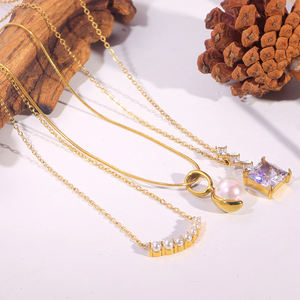 Women Fashion Stainless Steel Jewelry 18k Gold Plated Link <strong>Necklace</strong> White <strong>Pearl</strong> <strong>Pendant</strong> Zircon Charm Trendy Party Accessories - Product Image 3