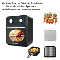 Friteuse à air Anbolife 10L, modèle mécanique personnalisable, directement de l'usine, moins de graisse (80%), commandes rotatives pour la température, sans PFAS