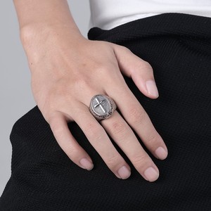 Men's Titanium Steel Cross <b>Ring</b> Black Silver Color For Gift Jewelry Accessory - Product Image 2