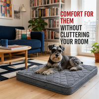 Matelas orthopédique pour chien, gris matelassé, profil bas, avec housse imperméable pour salons