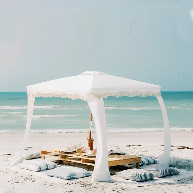 Manufacturer Custom Luxury square Windproof Umbrella Beach Cabana Shade Tent Portable Canpoy Outdoor Tents Umbrella with Tassels
