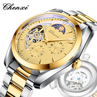 Montre automatique squelette phase de lune haut de gamme avec bracelet en acier inoxydable, montre-bracelet mécanique de luxe pour homme, mode et affaires