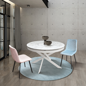 Girasole <b>Extendable</b> Ceramic <b>Table</b> 120-170 Cm White Marble Effect Metal Base Indoor <b>Dining</b> - Product Image 2