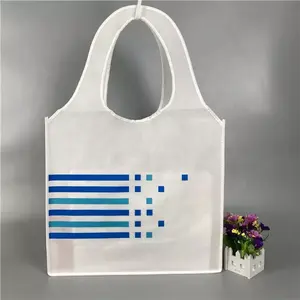 Sacos reutilizáveis para compras, sacos de sacola de tecido sem tecido de pp, reutilizáveis, sacos de sacola personalizados brancos com logotipo