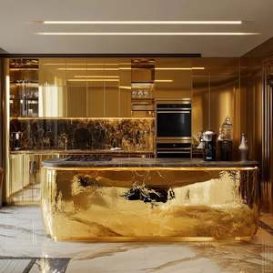 Villa Custom Kitchen Island Light Luxury Stainless Steel Wall Cabinets Bar Unit Option Scandinavian OEM/ODM Ready Home Furniture - Product Image 6