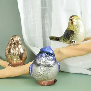 カスタム小さな色の装飾的な水銀手描き吹きガラス動物鳥置物イースター装飾品
