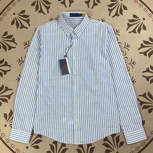 <span class=keywords><strong>Camicia</strong></span> MUTIAN a Maniche Lunghe da <span class=keywords><strong>Uomo</strong></span> e <span class=keywords><strong>Donna</strong></span> a Righe in Puro Cotone Leggero <span class=keywords><strong>per</strong></span> Primavera Estate con Logo Cavallino Ricamato RL #RL-060 - Product Image 2