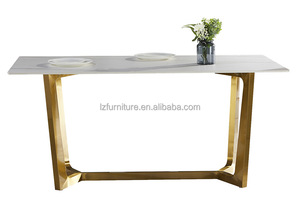 Modern Rectangular Sintered Stone <b>Dining</b> <b>Table</b> Marble Slab Top Gold Metal V-Leg Base 6-8 Seater Luxury Restaurant Furniture - Product Image 2