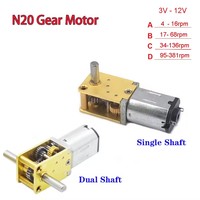 Moteur à engrenages micro-mini N20 à aimant permanent, à arbre simple/double, entièrement métallique, DC3V-12V, 4 tr/min-380 tr/min, couple élevé, pour ventilateur électrique