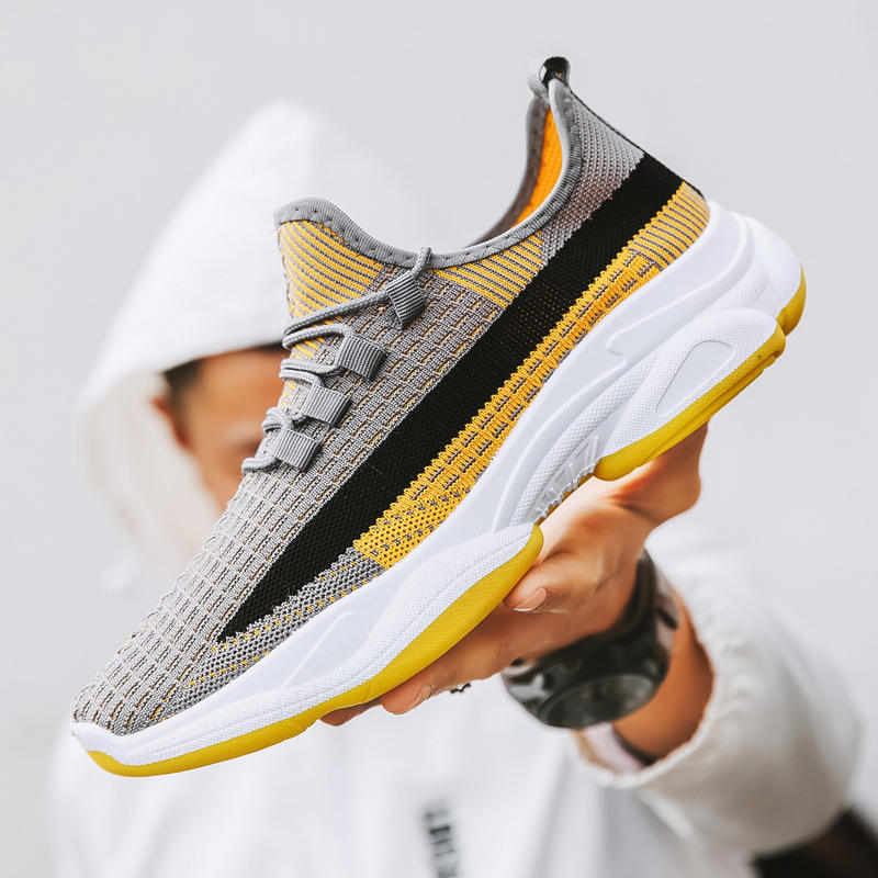 2020 New Version Breathable Men Mesh Force Running Shoes with Soft Soles  No-slip Orange Men Sneakers