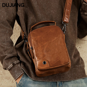 Sac bandoulière en cuir véritable Dujiang pour homme, marron, tendance, usage quotidien - Product Image 1