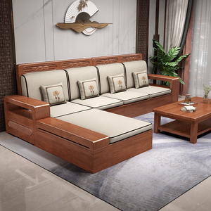Muebles de Sala de Estar Modernos de Color Personalizado, Sofá de <span class=keywords><strong>Esquina</strong></span> de Cuero con Estructura de Madera Maciza <span class=keywords><strong>en</strong></span> Forma de L, Sofá de Lujo para Sala de Estar con Gabinete - Product Image 2