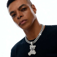 Collier pendentif ours souriant plaqué or 18 carats style Iced Out pour hommes, chaîne cubaine Hip Hop Streetwear Ganku, vente en gros