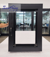 Fenêtre à battant en aluminium grain de bois avec moustiquaire en fibre de verre Ouverture horizontale Matériel allemand Garantie de 10 ans pour villas
