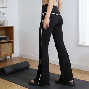 Pantalon <span class=keywords><strong>de</strong></span> yoga évasé taille haute premium avec passepoil contrastant, respirant, idéal pour le yoga, le Pilates, le fitness, les tenues décontractées et le quotidien - Product Image 6