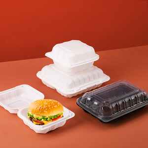 Recipientes biodegradables de comida de plástico para llevar de Hamburgo con tapas - Product Image 2